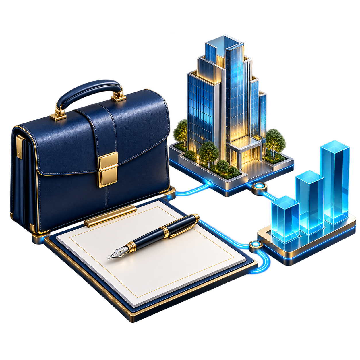 Business briefcase, transaction document and corporate growth illustration